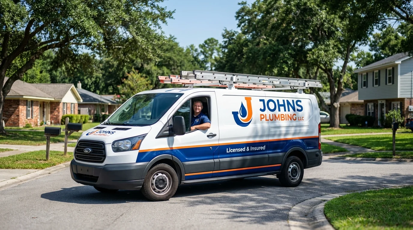 Johns Plumbing LLC service van in Kinsley, KS