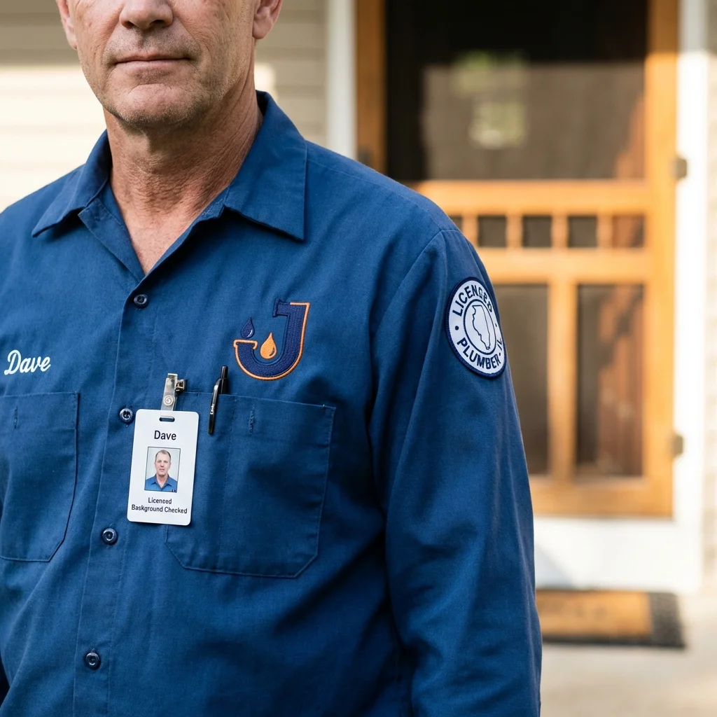 Licensed plumber showing ID badge in Kinsley, KS