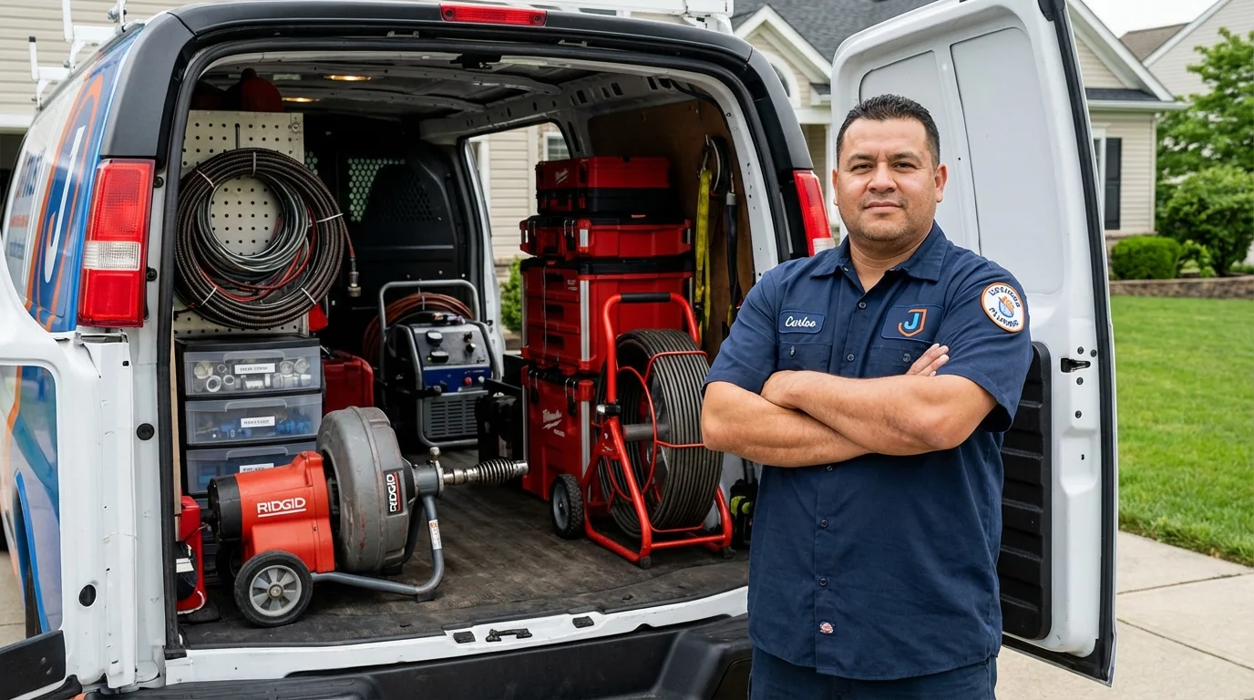 Professional drain cleaning equipment and Johns Plumbing LLC plumber in Kinsley