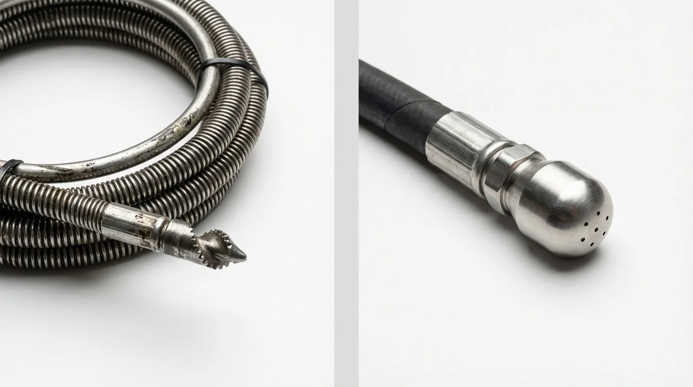 Drain snake cable and hydro jetting nozzle used for drain cleaning in Kinsley, KS