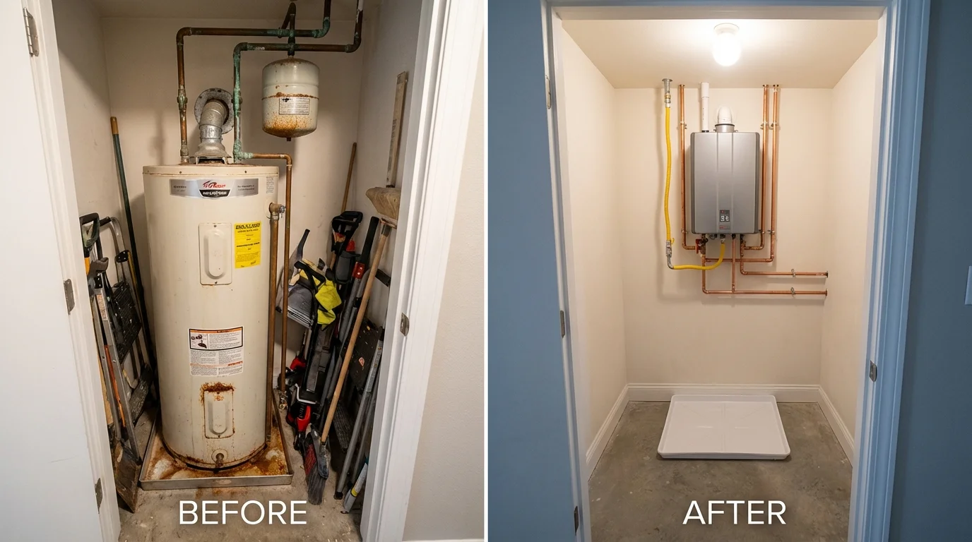 Tank water heater versus wall-mounted tankless unit comparison for Kinsley, KS homeowners